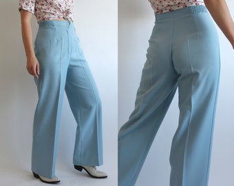 Super cute vintage 70s baby blue high waisted wide straight leg trouser pants AS IS