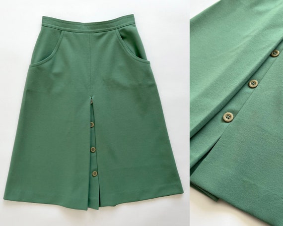 Vintage 70’s sage green high waisted a-line midi … - image 1