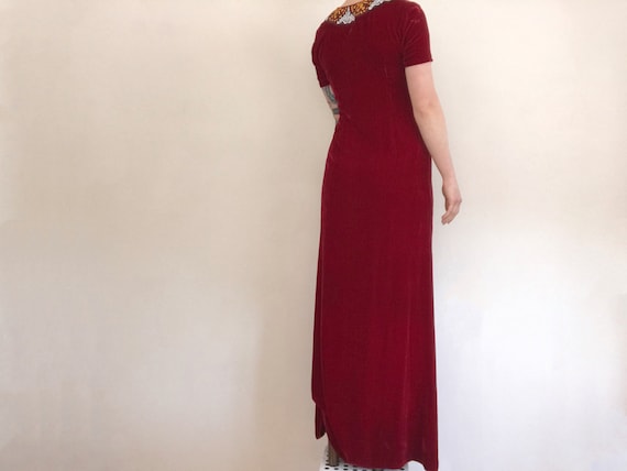 Vintage 70s Unique Burgundy Velvet Floor Length M… - image 5