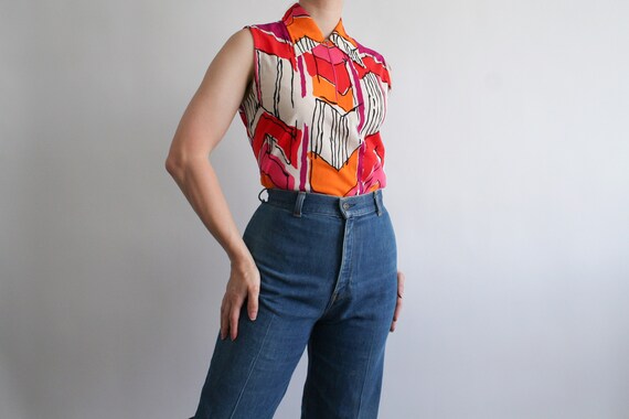 Groovy vintage 60s abstract mod collared semi-she… - image 3