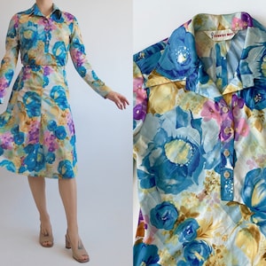 Groovy vintage 70s psychedelic floral novelty top & skirt two piece set image 1