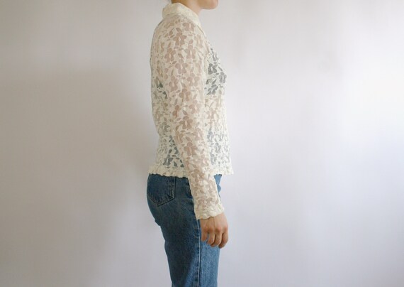 Vintage 70s cream colored sheer floral print lace… - image 4