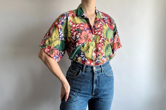 Vintage 80s colorful floral & botanical print ove… - image 2