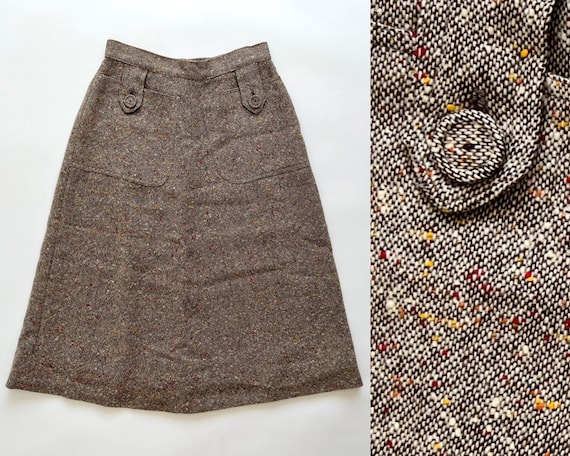Vintage 70s high waisted oatmeal and fall color f… - image 1