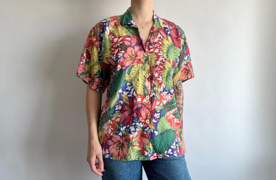 Vintage 80s colorful floral & botanical print ove… - image 3