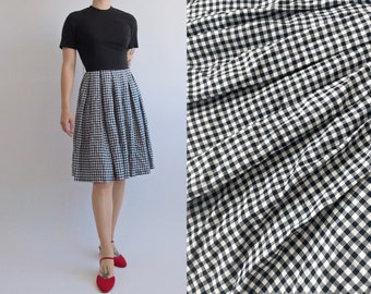 Vintage 50s black and white classic cotton gingham fit & flare full skirt semi-sheer midi dress | XS