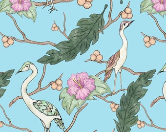 Dollhouse Wallpaper - Tropical Cranes - Digital Download - Print Your Own Wallpaper - 8 x 10 Doll House Wallpaper