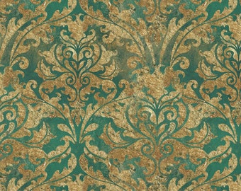 Dollhouse Wallpaper - Emerald and Gold Damask Wallpaper - Digital Download - Print Your Own Wallpaper - 8 x 10 Doll House Wallpaper