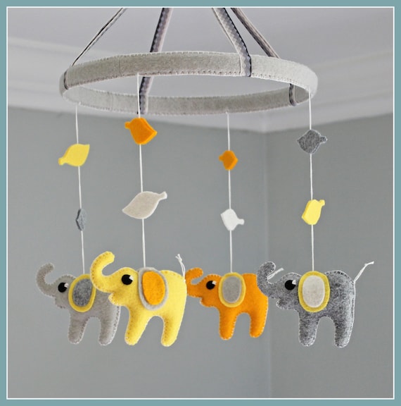Items similar to Elephant Baby Mobile - Personalized - Grey and Yellow ...