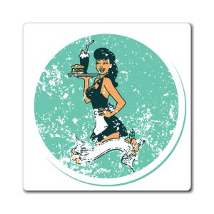 Retro Pinup Diner Waitress Magnet, Fridge Decor, Kitchen Decoration, Vintage Style Collectible, Cute Gift Idea