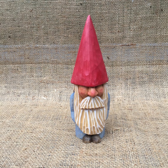 Hand Carved Wood Garden Gnome Etsy