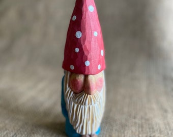 Hand Carved Wood Garden Gnome