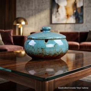 Handcrafted Ceramic Ashtray with Lid, Windproof Covered Ash Holder, Modern Home Decor (7 Colors)