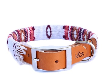 Dog Collar with Textile Sleeve | Woven Fringe | Optional ID Tag