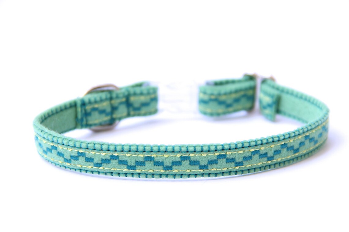 Cat Collar Mint Green Embroidered Adjustable Optional Etsy