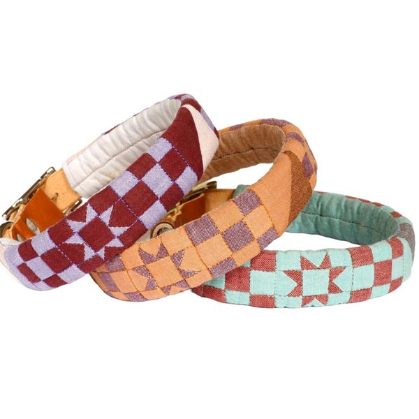 Quilted Dog Collar Sleeve with Leather Collar / Sawtooth Four Square Series