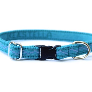 Cat Collar - Ocean Blue - Embroidered - Adjustable - Optional ID Tag
