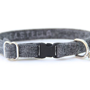 Cat Collar - Heather Charcoal Felt - Adjustable - Optional ID Tag