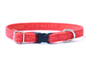 Cat Collar - Coral Pink - Embroidered - Adjustable - Optional ID Tag