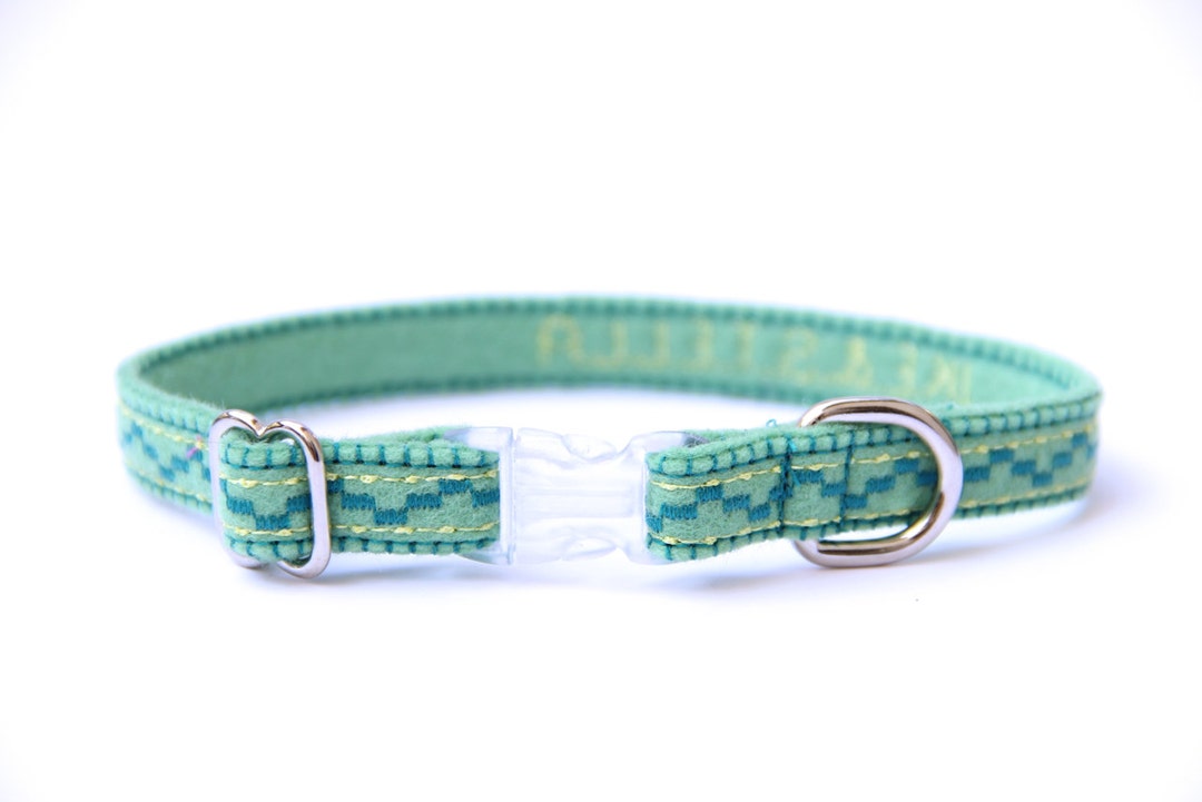 Cat Collar Mint Green Embroidered Adjustable Optional Etsy