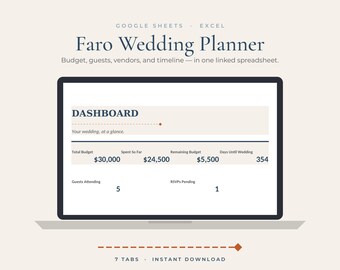 Wedding Planner Spreadsheet, Google Sheets & Excel Budget, Guest List and Timeline Tracker