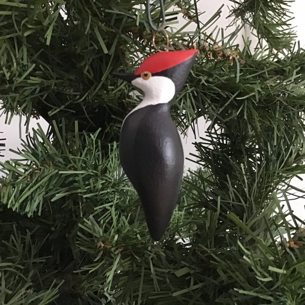 Mini Pileated Woodpecker ornament: Hand Carved and Hand Painted by me at my shop in Maine