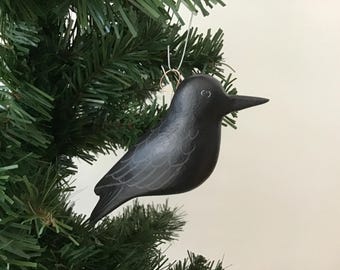 Crow Ornament: Hand Carved and Hand Painted by me at my shop in Maine