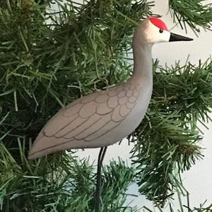 Sandhill Crane ornament: Hand Carved and Hand Painted by me at my shop in Maine