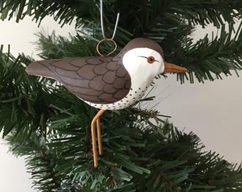 Mini Spotted Sandpiper ornament: Hand Carved and Hand Painted by me at my shop in Maine