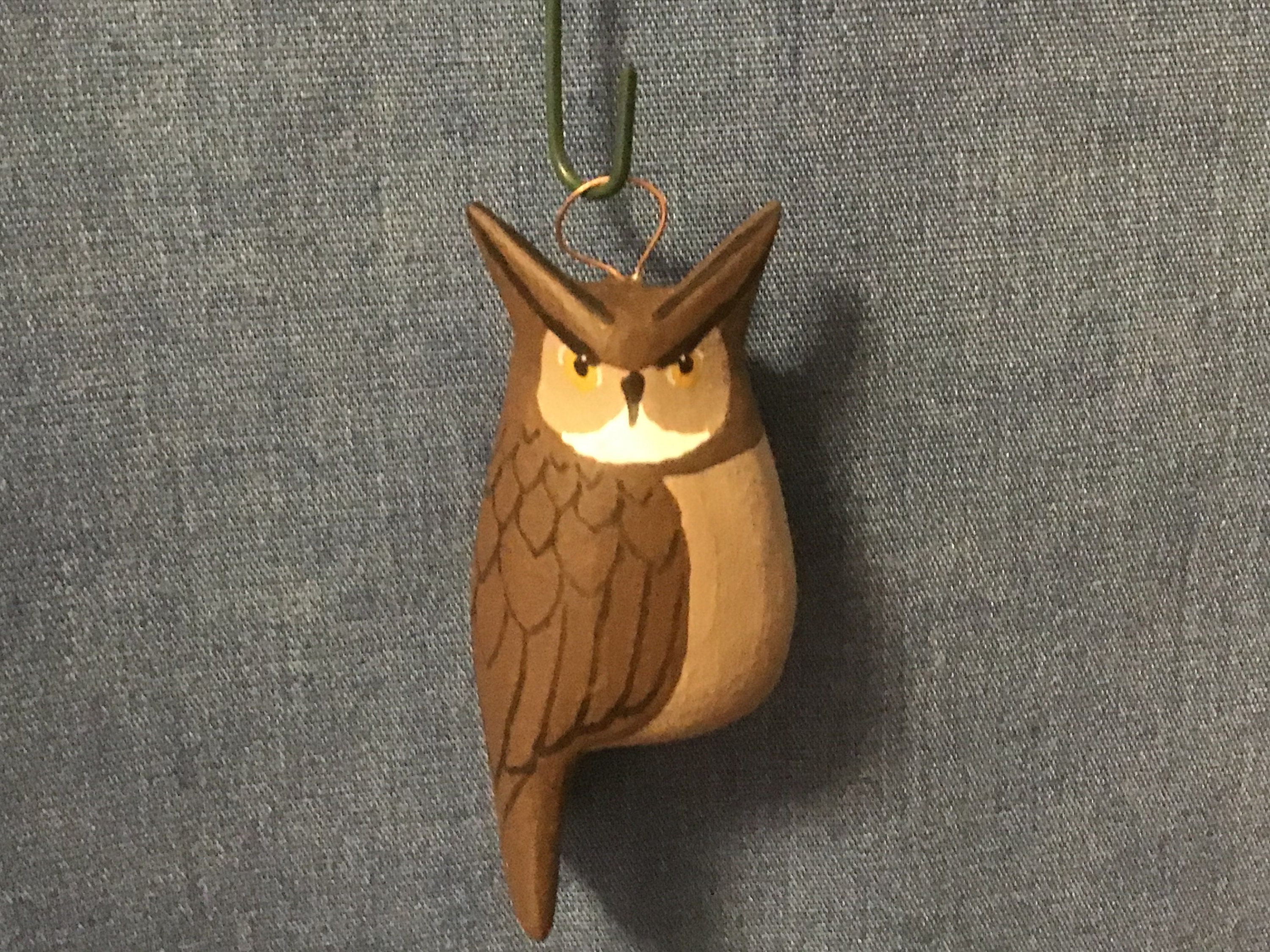 Mini Great Horned Owl ornament: Hand Carved and Hand Painted by me at my shop in Maine
