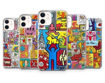 Cover per telefono Keith Haring con coloratissima arte pop e street art per iPhone, Samsung, Pixel, Huawei e altri (contattaci).