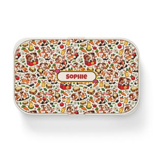 Personalised Bento Lunch Box with Name, Cute Goat Pattern Lunch Box, Custom Kids or Adult Lunch Box with Cutlery, Goat Lover Gift image 1