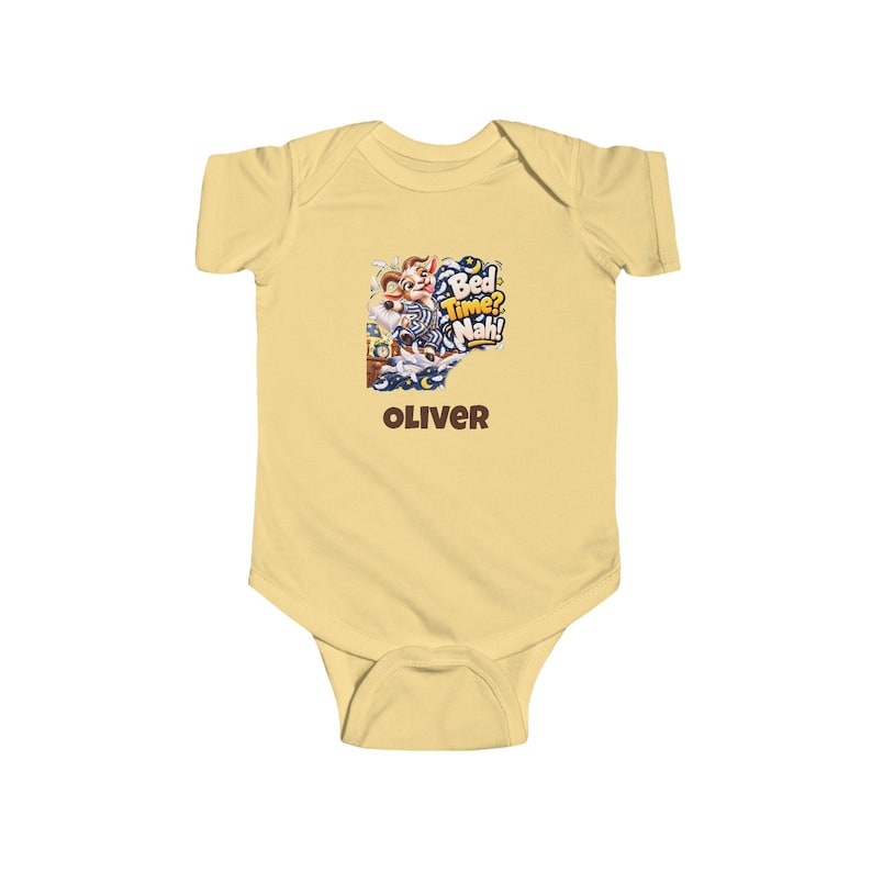 Personalisierter Babybody, lustiges Ziegen-Babyshirt mit Schlafenszeitmotiv, Babybody mit individuellem Namen, Geschenk zur Babyparty, Geschenk zur Geburt Bild 2