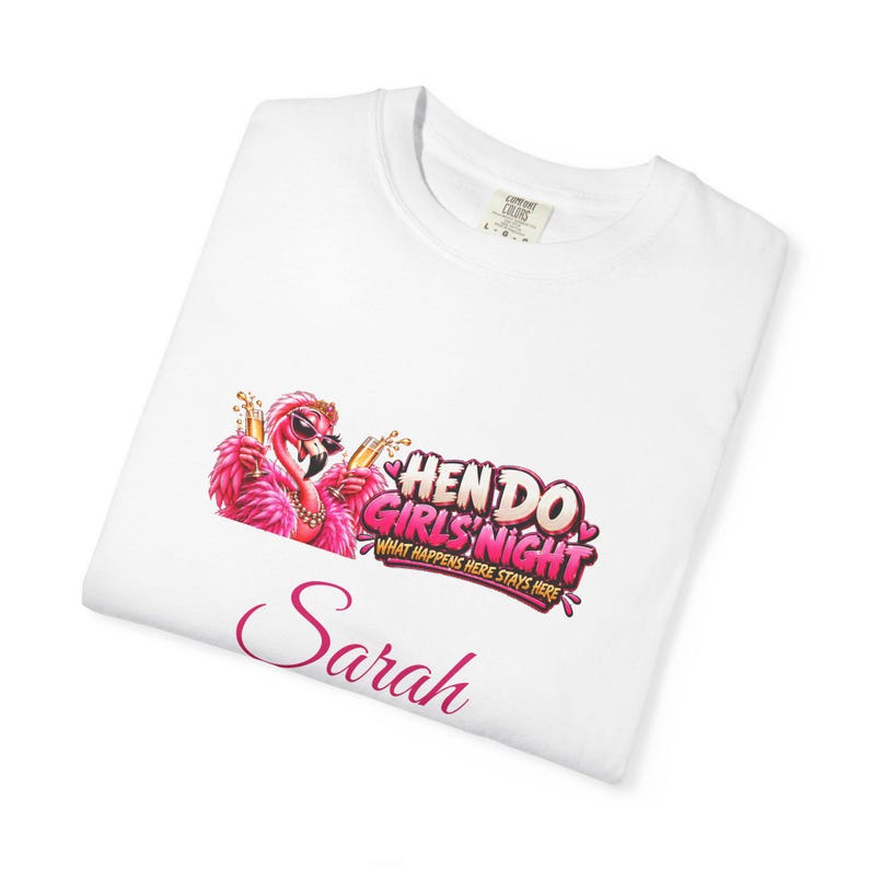 Personalised Hen Do T-Shirt, Custom Name Hen Party Shirt, Girls Night Tee, Bride Squad Top, Flamingo Hen Party Gift image 3