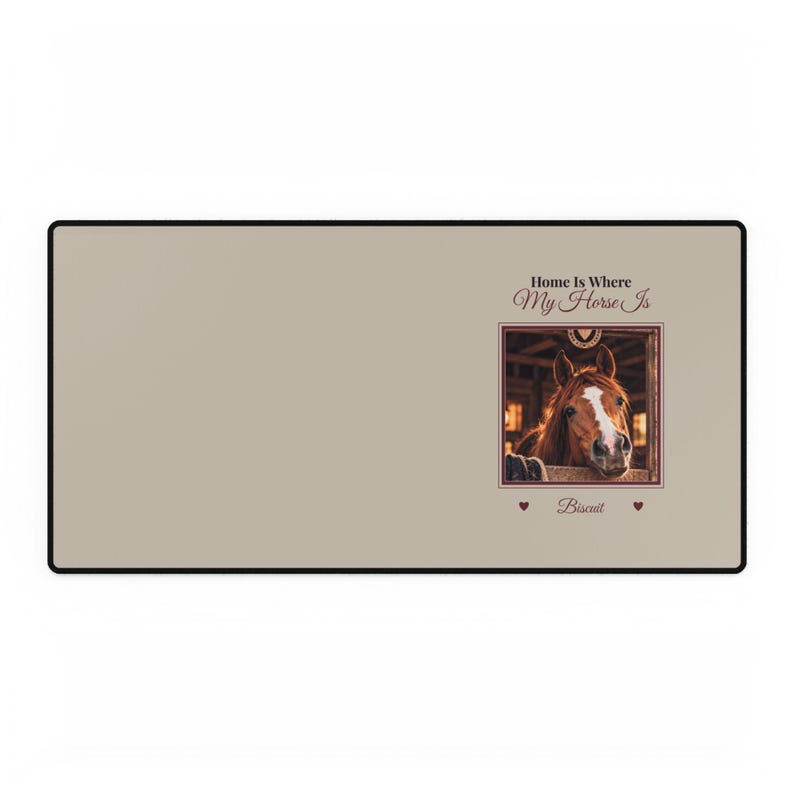 Personalised Horse Photo Desk Mat, Large Custom Horse Name Desk Pad, Home Is Where My Horse Is, Equestrian Office Gift, Horse Owner Gift image 1