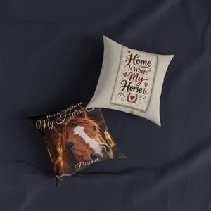 Personalised Horse Photo Cushion, Home Is Where My Horse Is Pillow, Custom Horse Name Cushion, Equestrian Gift, Horse Owner Gift image 5