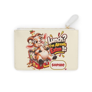 Personalised Lunch Already Eaten Mini Clutch Bag, Custom Name Zip Purse Makeup Bag, Funny Goat Gift, Foodie Gift, Gift for Her image 1