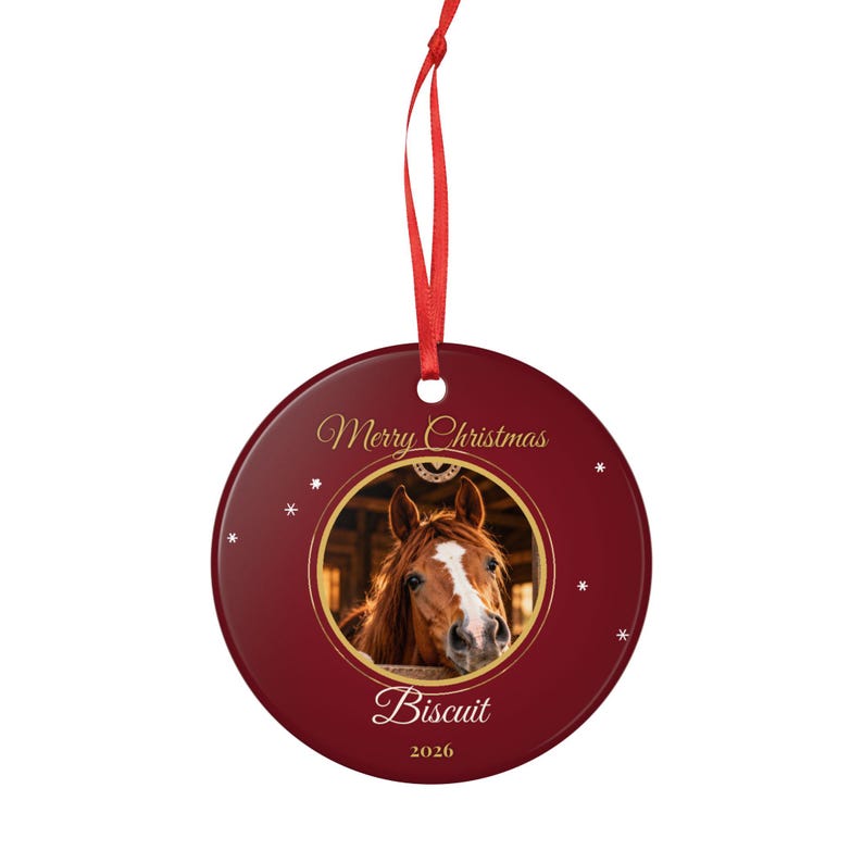 Personalised Horse Photo Christmas Ornament, Custom Horse Name Bauble 2026, Equestrian Christmas Gift, Horse Owner Tree Decoration Bild 4