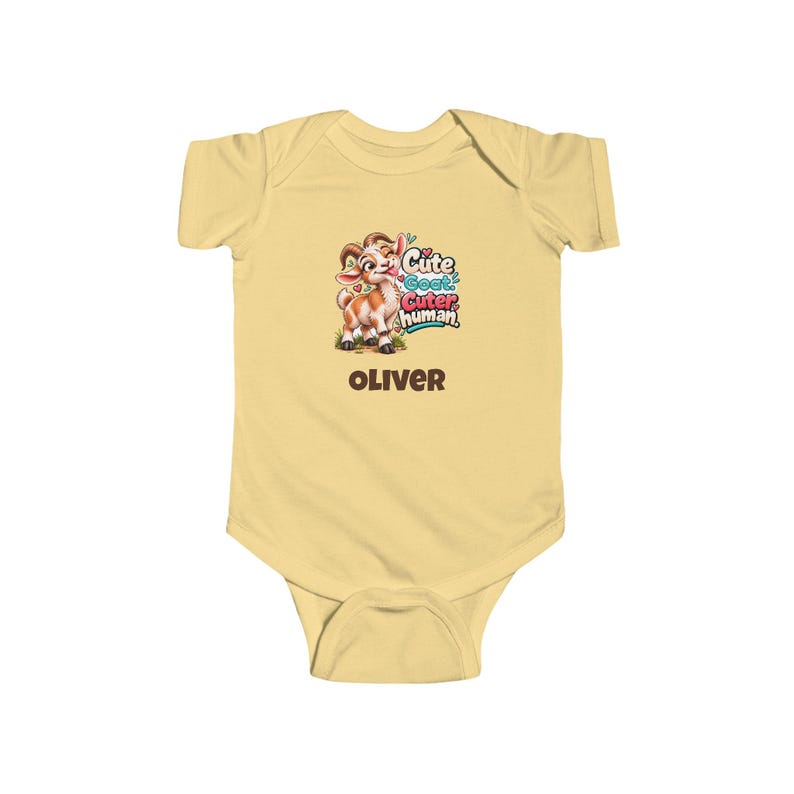 Personalised Baby Bodysuit, Cute Goat Cuter Human Baby Vest, Custom Name Baby Grow, Baby Shower Gift, New Baby Gift image 2