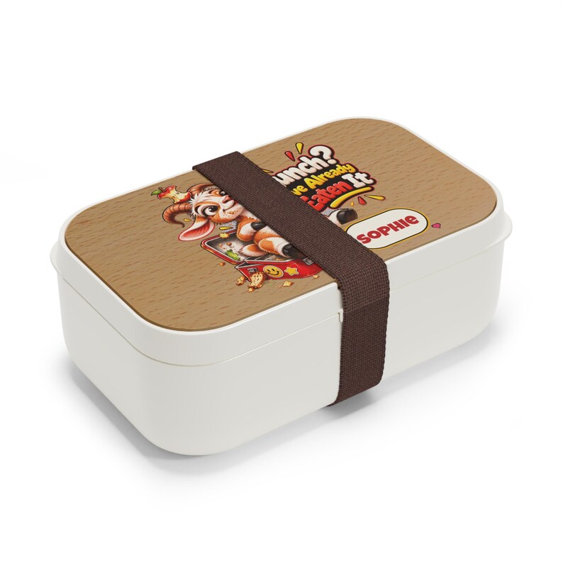 Personalised Bento Lunch Box with Name, Funny Goat Lunch? I've Already Eaten It, Custom Lunch Box with Cutlery, Office or School image 2