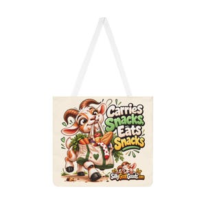 Personalised Carries Snacks Shoulder Tote Bag, Custom Name All Over Print Cotton Bag, Funny Goat Gift, Foodie Gift, Gift for Her image 2