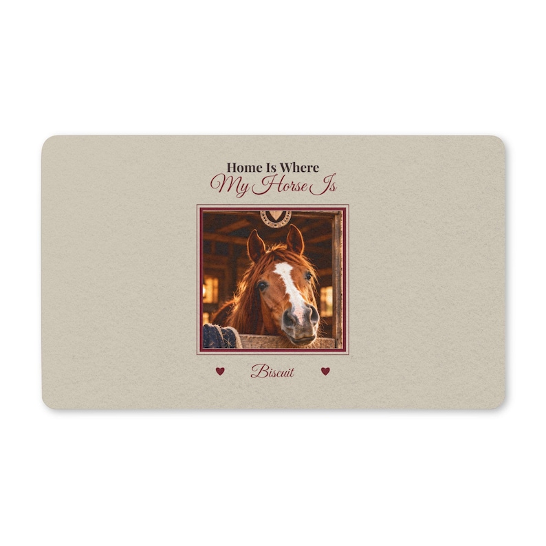 Personalised Horse Doormat, Home Is Where My Horse Is, Custom Horse Photo & Name Door Mat, Equestrian Home Gift, New Home Horse Gift image 1