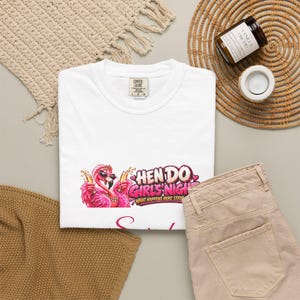 Personalised Hen Do T-Shirt, Custom Name Hen Party Shirt, Girls Night Tee, Bride Squad Top, Flamingo Hen Party Gift image 4