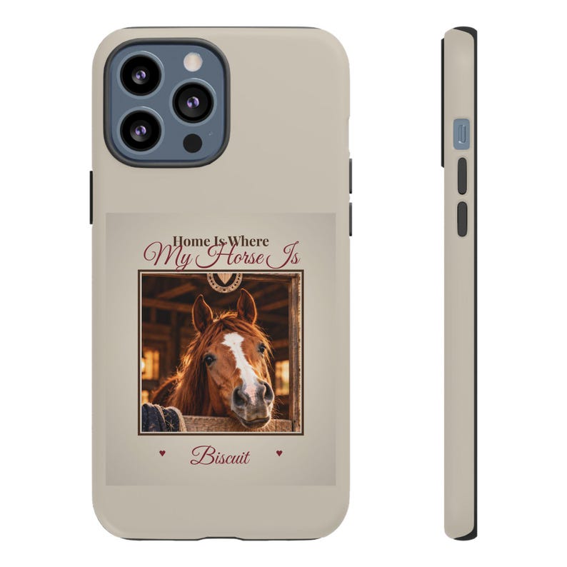Custodia per telefono personalizzata con foto di cavallo, resistente per iPhone e Samsung, "Casa è dove c'è il mio cavallo", nome del cavallo personalizzato, regalo per appassionati di equitazione. immagine 15