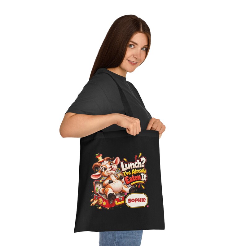 Gepersonaliseerde lunchtas met opdruk "Lunch already eat", katoenen boodschappentas met eigen naam, grappig geitencadeau, cadeau voor foodies, cadeau voor haar afbeelding 6