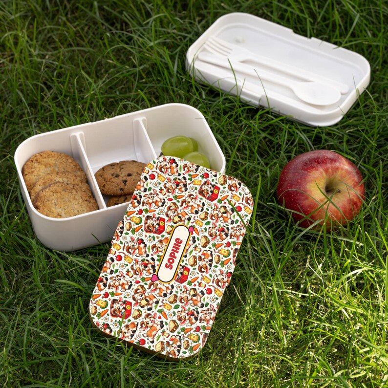 Personalised Bento Lunch Box with Name, Cute Goat Pattern Lunch Box, Custom Kids or Adult Lunch Box with Cutlery, Goat Lover Gift image 5