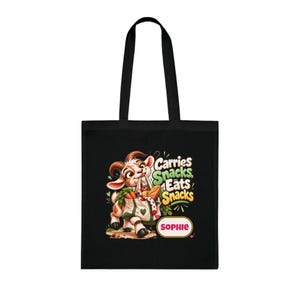 Bolsa de tela personalizada para llevar snacks, bolsa de compras de algodón con nombre personalizado, regalo divertido de cabra, regalo para amantes de la comida, regalo para ella. imagen 3