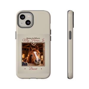 Custodia per telefono personalizzata con foto di cavallo, resistente per iPhone e Samsung, "Casa è dove c'è il mio cavallo", nome del cavallo personalizzato, regalo per appassionati di equitazione. immagine 17