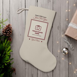 Personalised Photo Christmas Stocking, Custom Name Santa Stocking, Your Image Here, Family Pet Baby First Christmas Stocking image 3