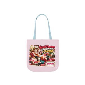 Bolso de lona personalizado para terapia de compras, bolso con correa de color con nombre personalizado, regalo divertido de cabra, regalo para adictas a las compras, regalo para ella. imagen 3